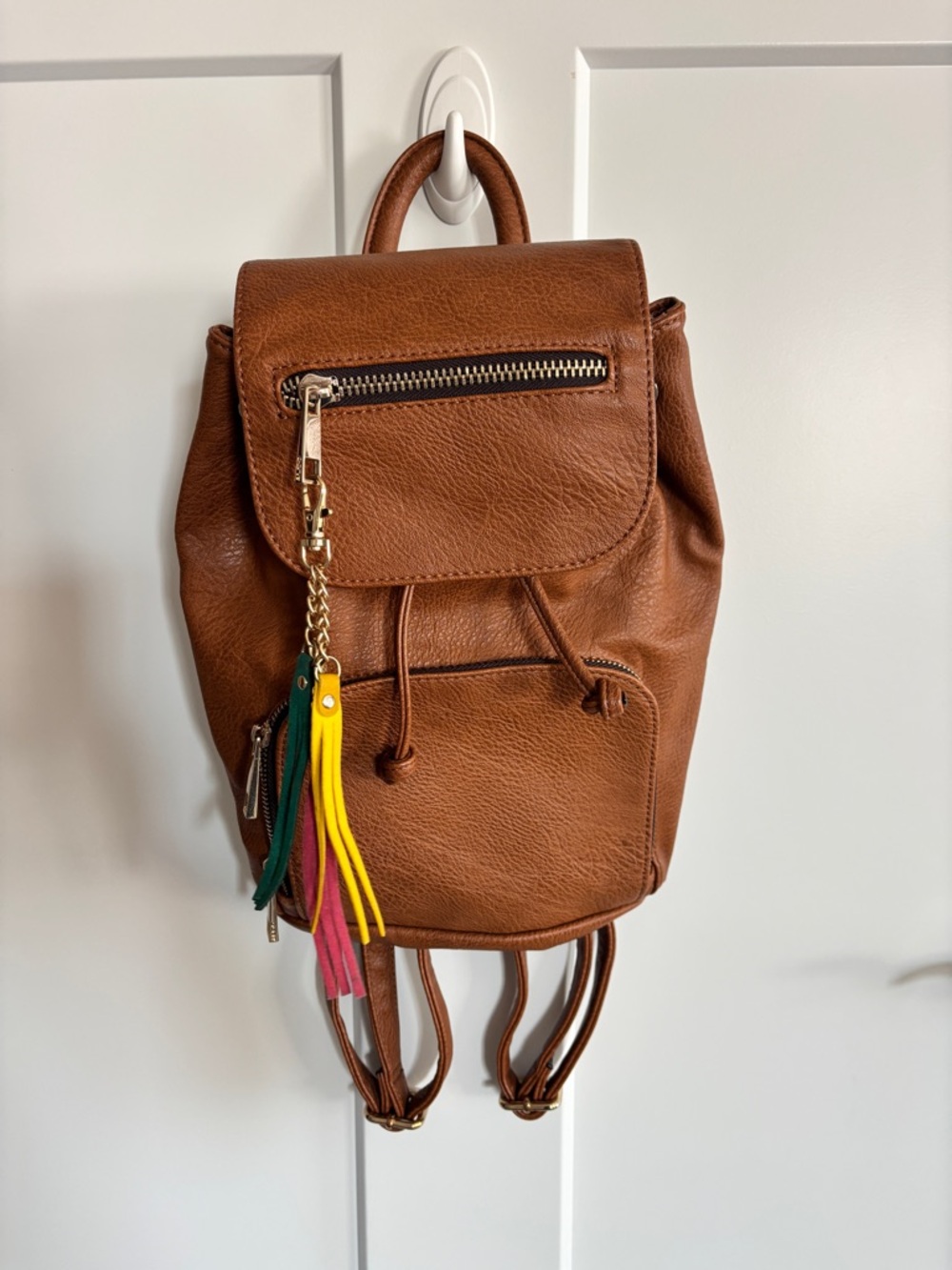 Women’s Aldo Brown Faux Leather Backpack with Multicolor Tassel Accent